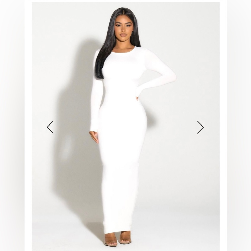 NWT Naked Wardrobe The Bare Feels Maxi Long Dress White Long Sleeve Bodycon